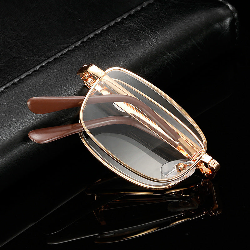 Folding Reading Glasses Metal Frame Full Frame Design For Oval Face Shape Protective Case Cleaning Cloth Metal