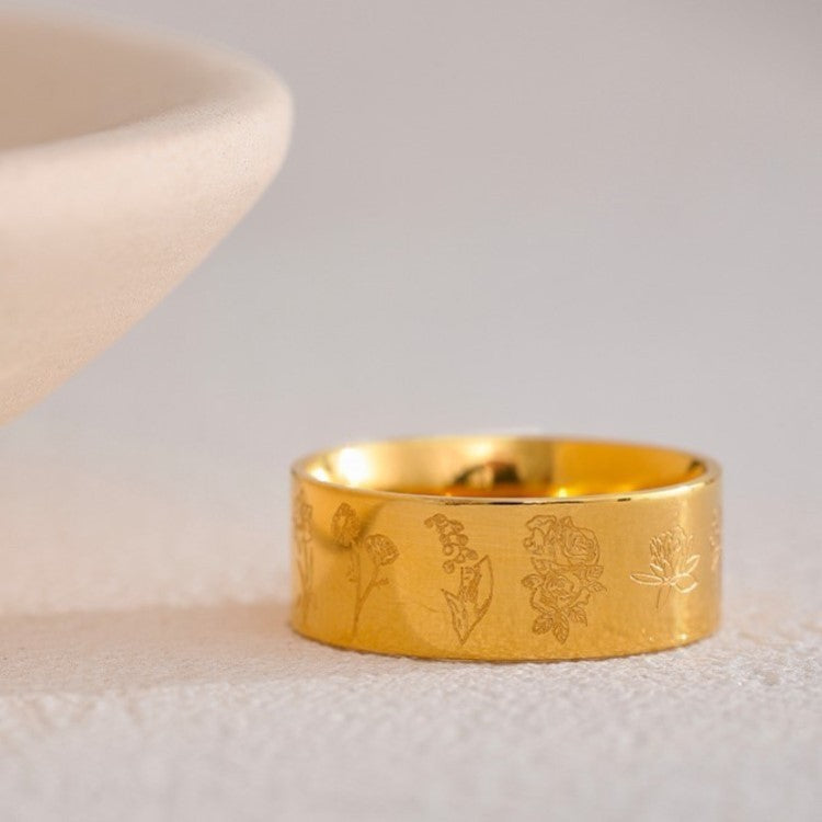 Gold Flower Ring Stainless Steel Retro Electroplated Durable Elegant Womens Jewelry Accessory Elegant Everyday