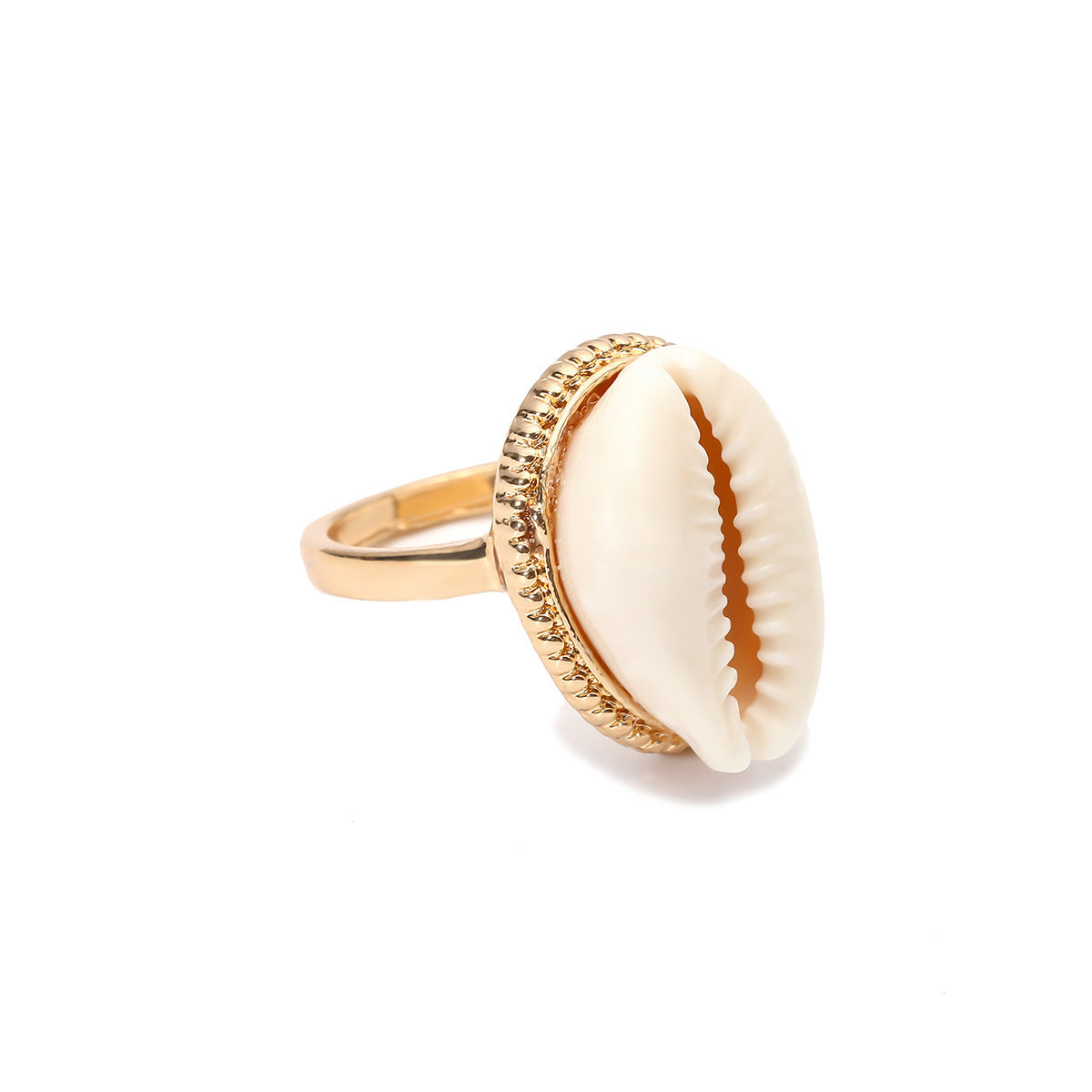 Adjustable Open Ring With Natural Seashell In Creative Alloy Wearable Jewelry For Women And Men Gold Tone Unisex