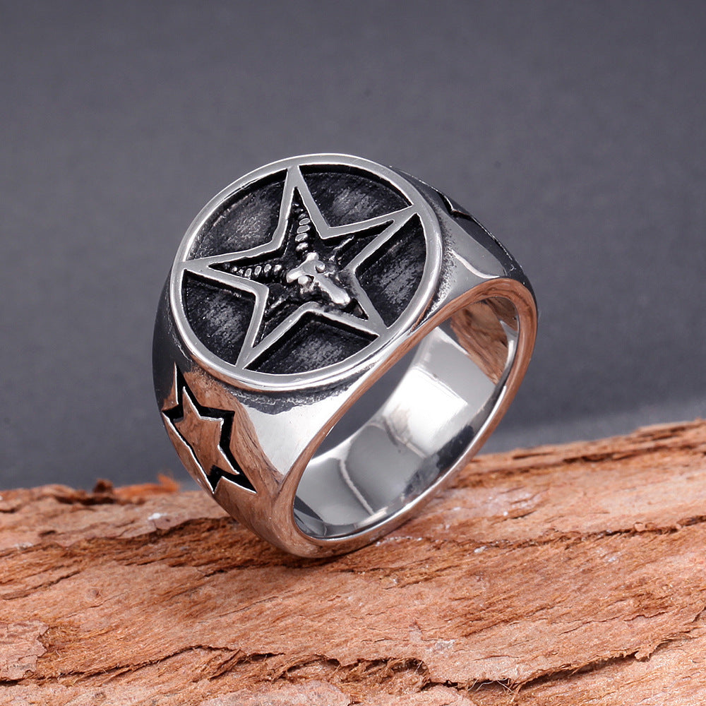Mens Stainless Steel Ring Five Point Star Geometric Handmade Gold Plated Band For Men Size 7 7 8 9 10 11 12 13