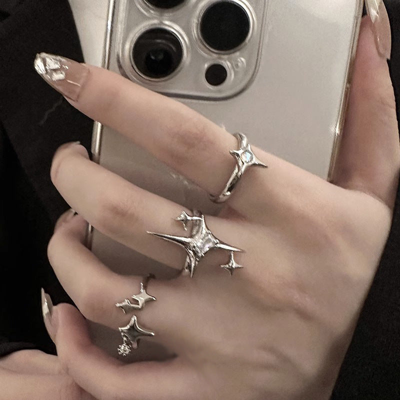 Copper Cross Ring With Zircon Inlaid Eight Pointed Stars For Women Fashion Jewelry Ring Glamorous Zircon Shine