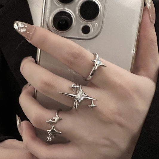 Copper Cross Ring With Zircon Inlaid Eight Pointed Stars For Women Fashion Jewelry Ring Glamorous Zircon Shine