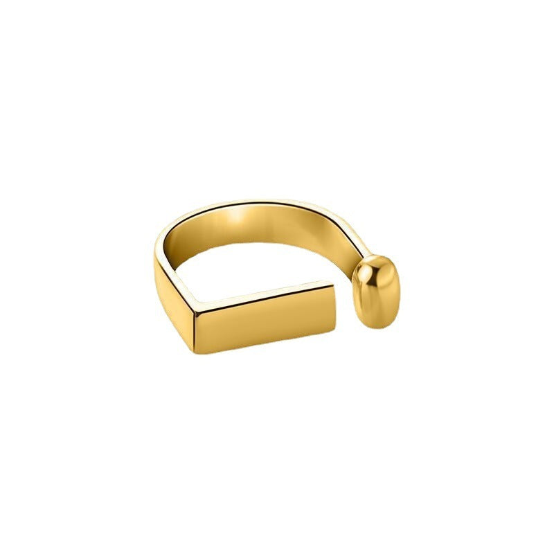 Womens Titanium Steel Letter D Ring Adjustable Gold Tone