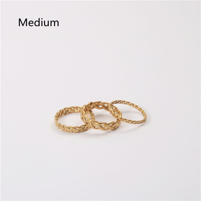 Womens Woven Twist Ring Titanium Steel Plated Real Gold Korean Geometric Knuckle Band Fashion Jewelry Gift Elegant Stainless Steel Rings for Women