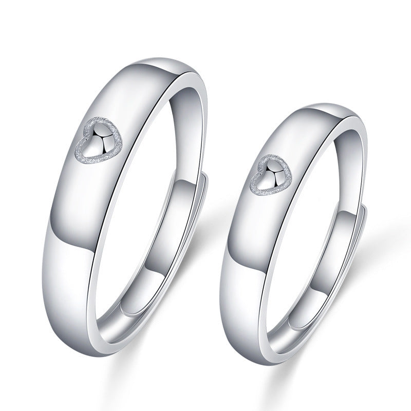Adjustable Heart Ring Pair In Silver Electroplated Fashion Matching Rings For Men And Women Simple And Stylish