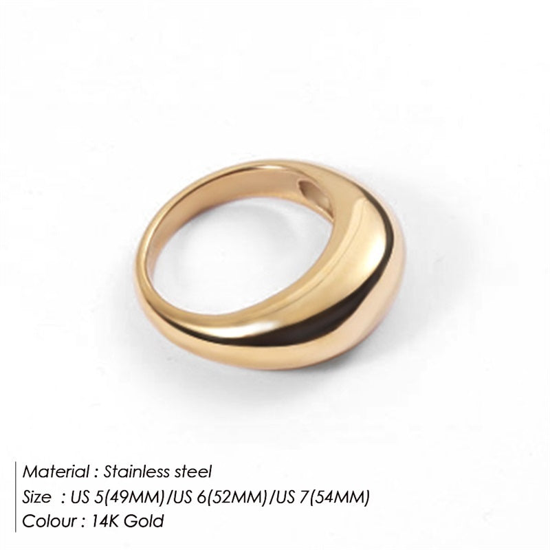 Women Geometric Round Stainless Steel Ring Gold Plated Modern Everyday Fashion Jewelry Durable Elegant Everyday Wear
