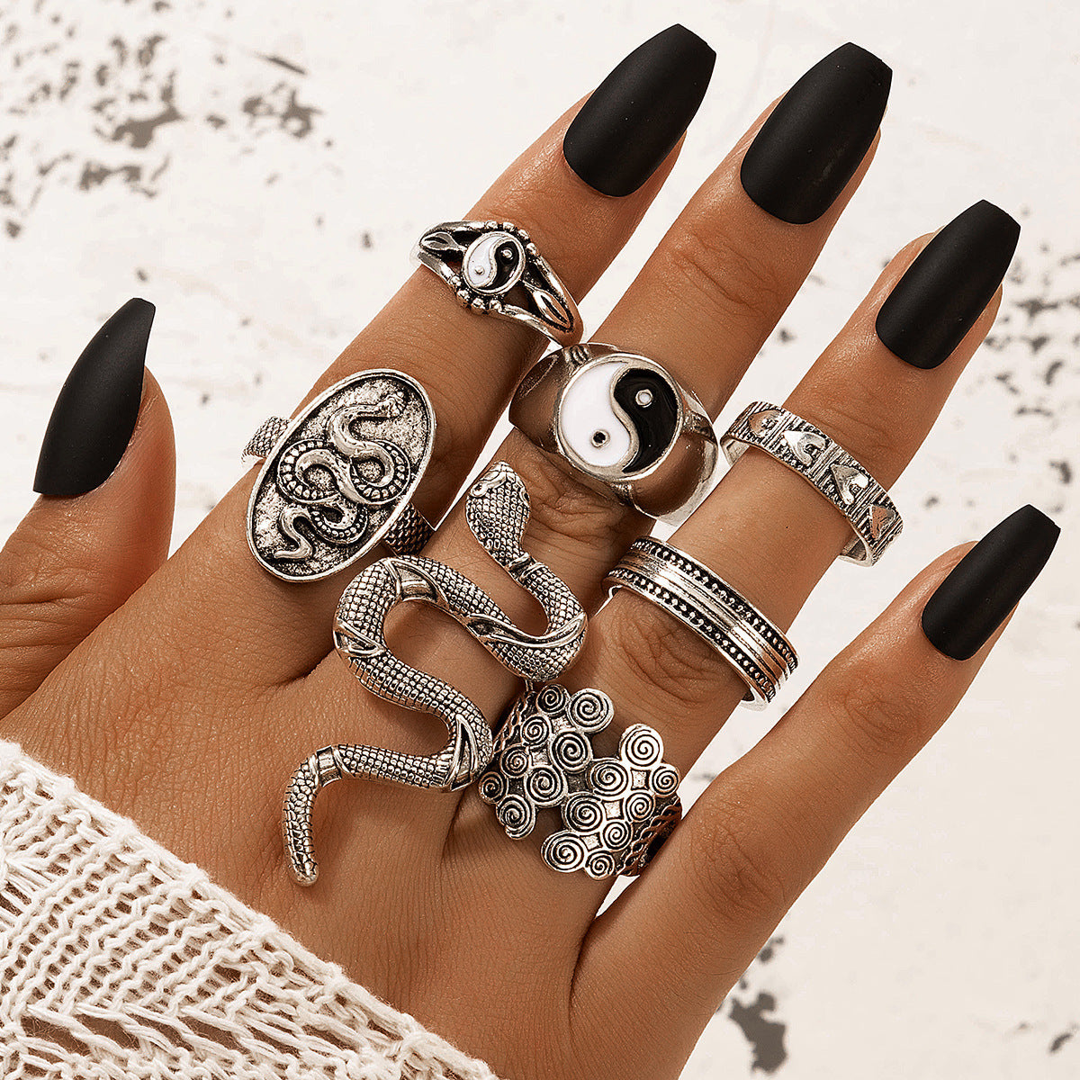 Unisex Geometric Ring Set Alloy Knuckle Rings Retro Ethnic Metal Elements Fashion For Everyday Wear Boho Chic
