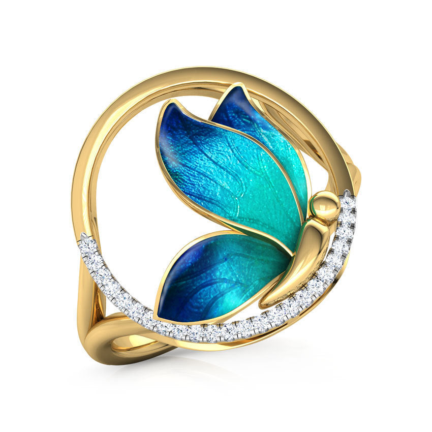 Butterfly Design Ring With Oil Painted Metal European Fashion Statement Jewelry Gift For Women Elegant Durable Accessory