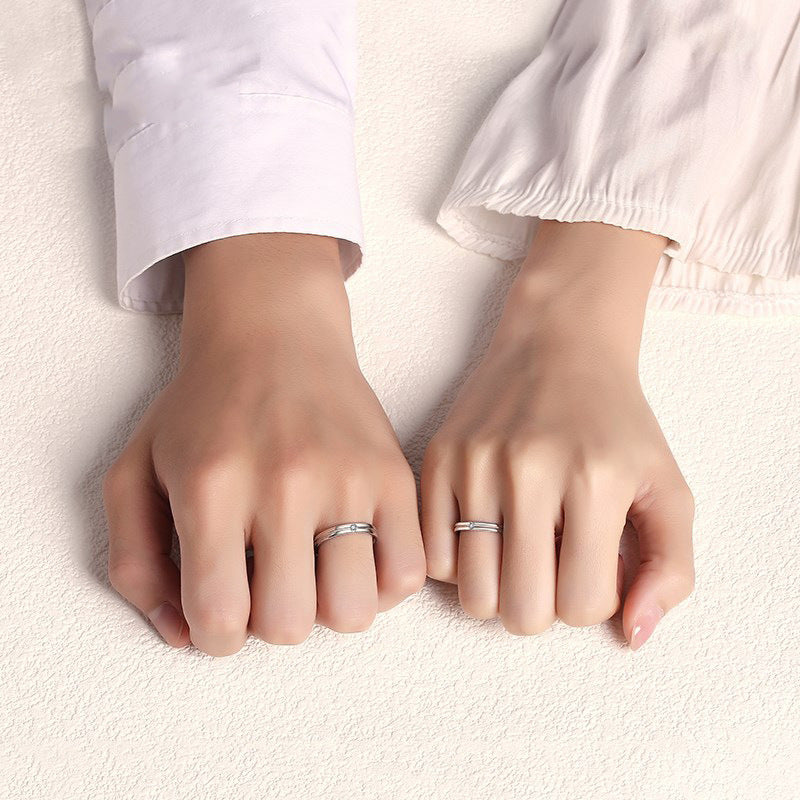 Adjustable Sterling Silver Couple Rings with English Letters Love Rings for Lovers Geometry Open Band Gift Pair