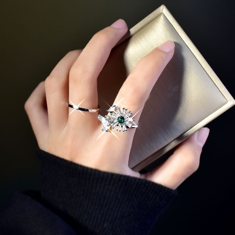 Adjustable Zircon Flower Ring Titanium Steel Electroplated Jewelry Fashion Ring Gift for Birthday Enjoyable Everyday