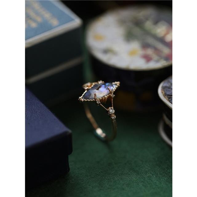 Abalone Shell White Crystal Patchwork Ring Gold Plated Copper Three Dimensional Design Statement Jewelry Classic