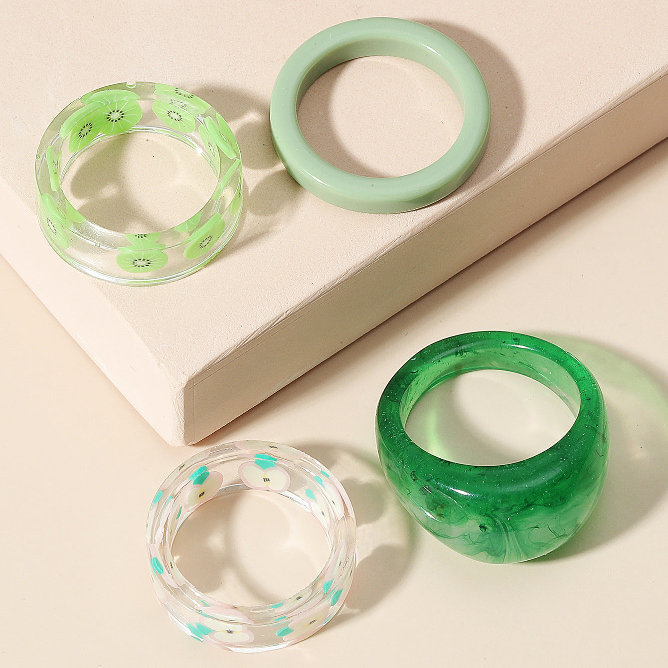Geometric Acrylic Ring Set 4 Piece Transparent Resin Rings For Women Fashion Jewelry Accessory For Daily Style