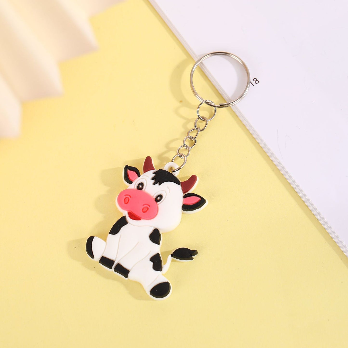 Animal Keychains Soft PVC Rubber Cartoon Keyrings Panda Elephant Cow Bear Lion Penguin Ladybug Bag Charm Plush