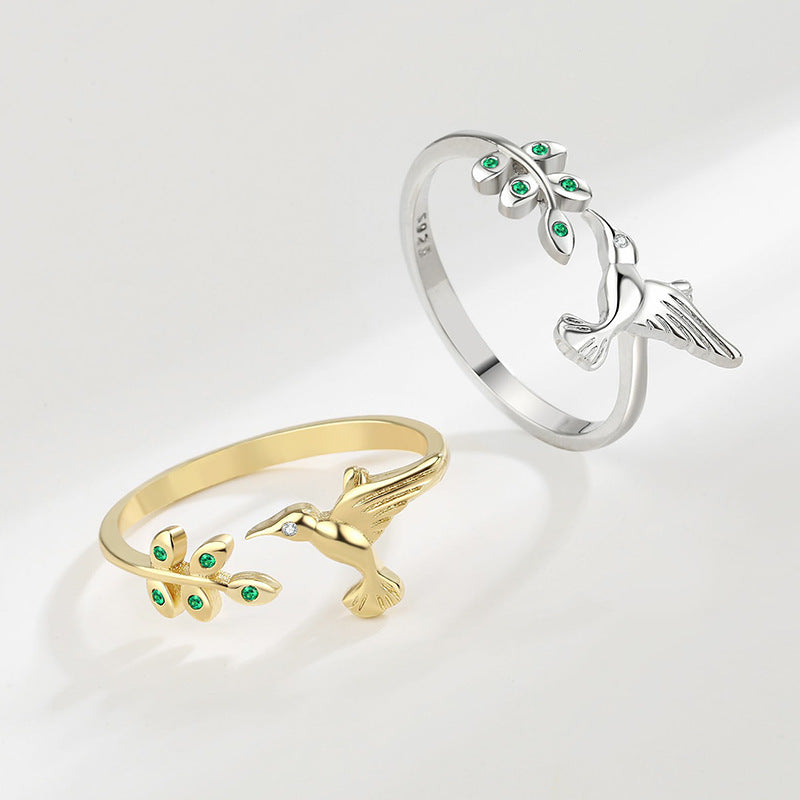 Adjustable Bird Ring For Women Copper Inlaid Zircon Zodiac