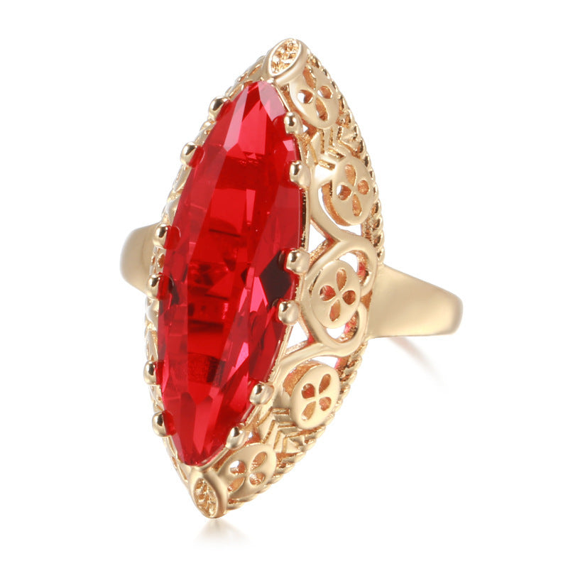Womens Zircon Ring Horse Eye Flower Design Gold Plated Copper Jewelry For Everyday Wear And Elegant Occasions
