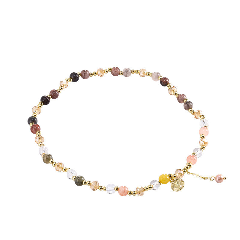 Womens Baroque Pearl Bracelet Portrait Round Double Layer Copper Electroplated Geometric Design 33cm For Women