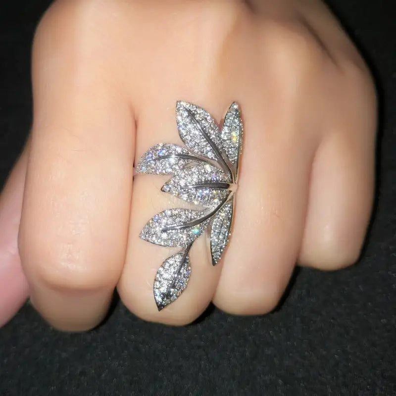 Zircon Ring Copper Flower Leaf Design Statement Jewelry For Women Daily Wear And Special Occasions Daily Spark
