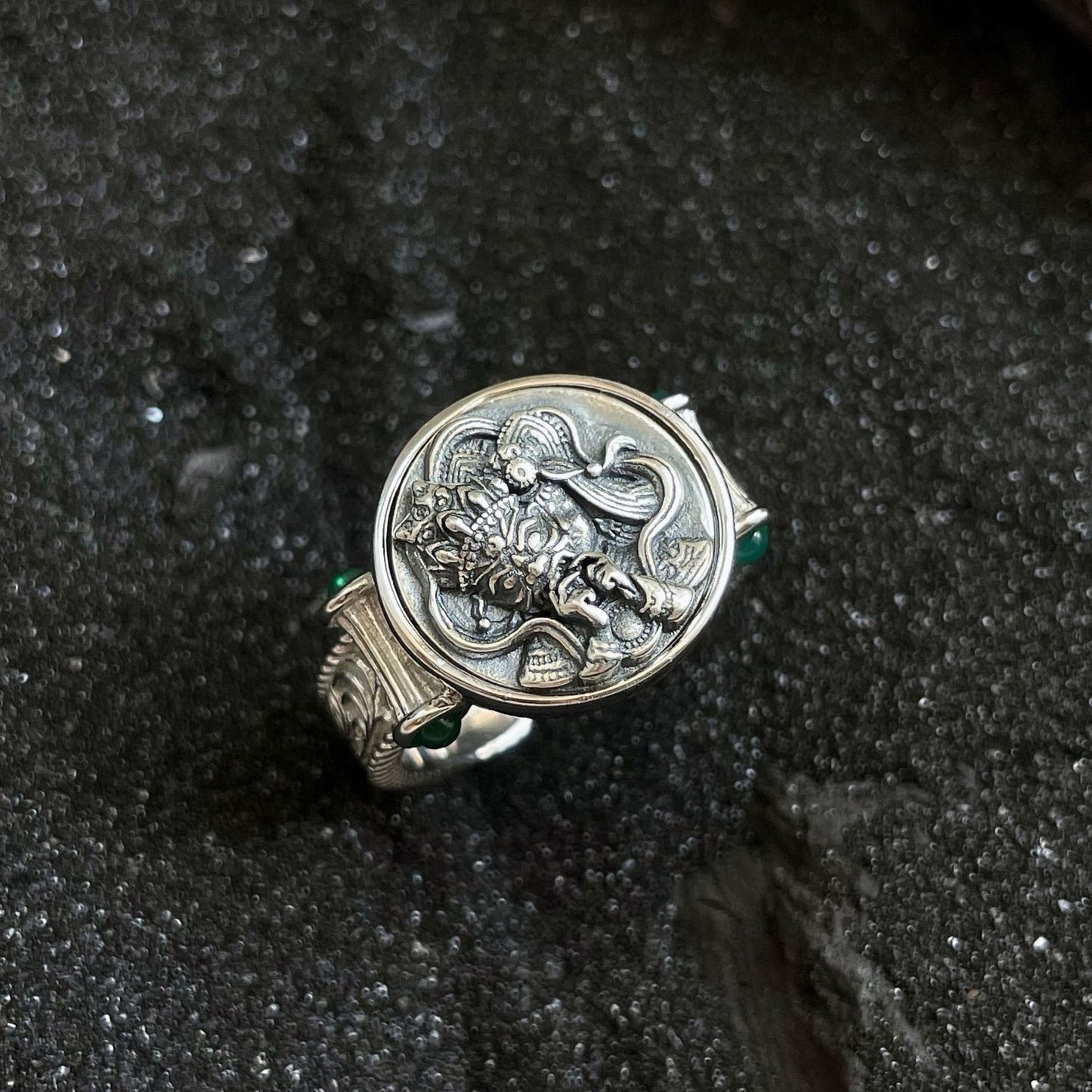 Grass Pattern Ring For Women Open Mouth Geometric Jewelry In Gold And Silver Copper Plated Retro Chinese Style