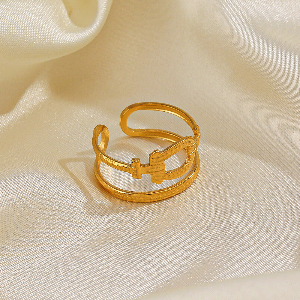 Gold Plated Ring Double Stainless Steel Geometric Design Jewelry Fashion Ring European American Style Classics