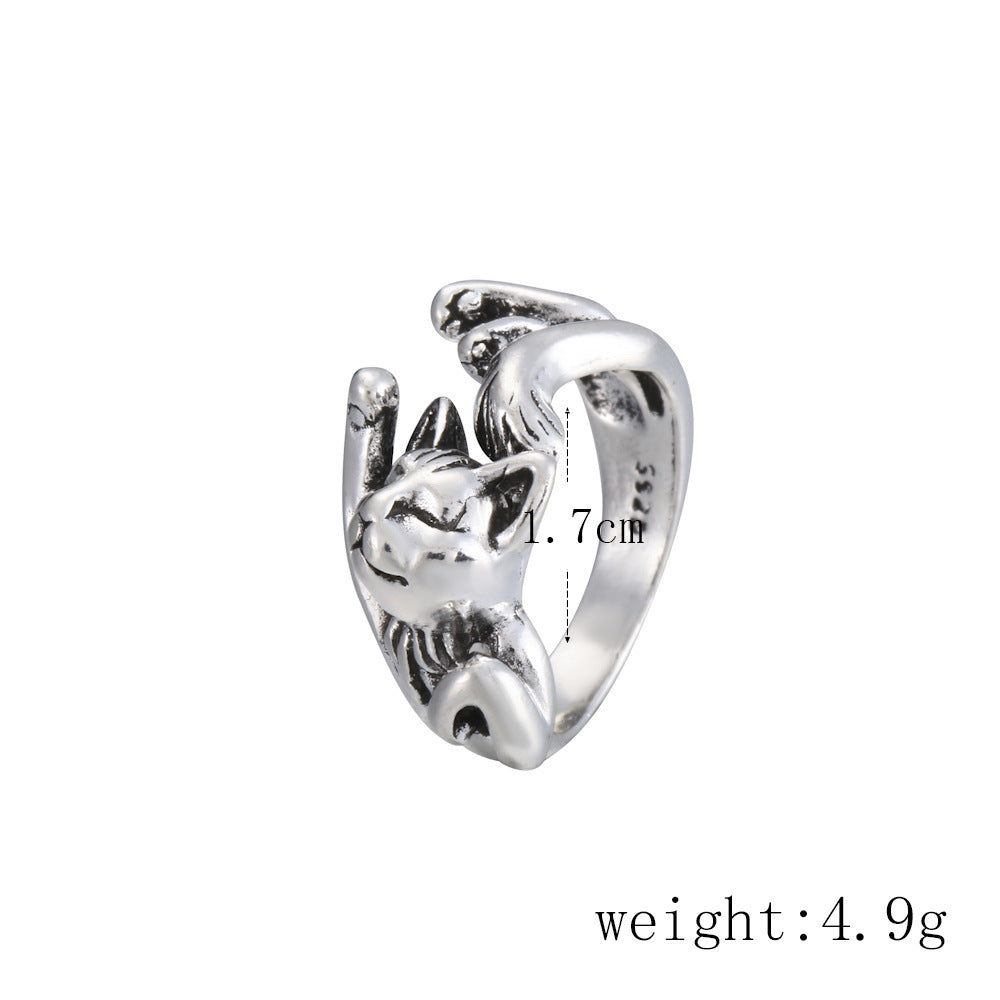 Unisex Alloy Chinchilla Ring Adjustable Opening Geometric European Fashion Hip Hop Retro Punk Ring Silver For All