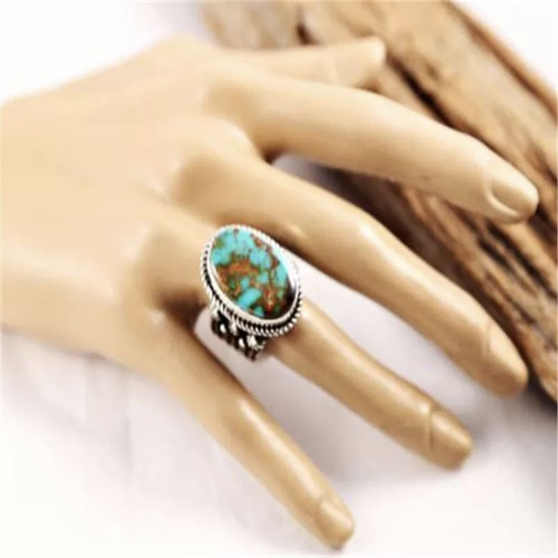 Turquoise Inlaid Metal Ring Green Electroplated Fashion Jewelry For Women Simple Stylish Inlay Design Gift Ready