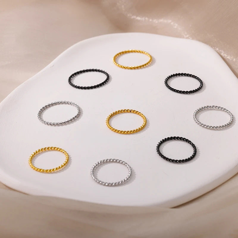 Womens Titanium Steel Rings Double Strand Spiral Twist Geometric Chain Design Electroplated Finish Silver Tone