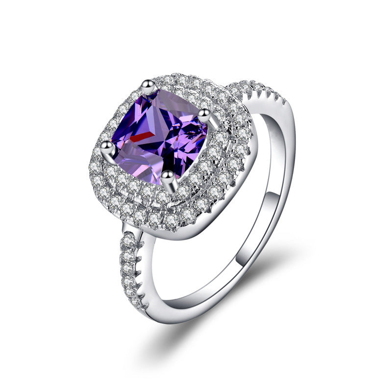 Zircon Micro Inlaid Geometric Ring Copper Plated Fashion Jewelry For Women Elegant Office Lady Style Modern Trendy Gift