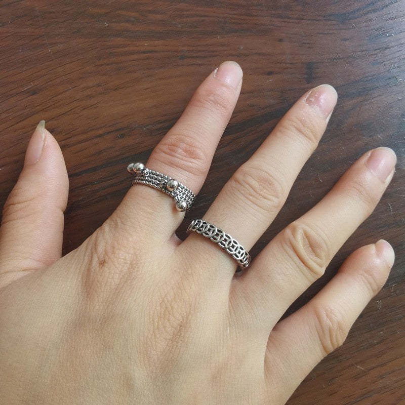 Thai Silver Four Bead Ring For Women Flexible Multilayer Jewelry For Everyday Wear Korean Japanese Style Charm