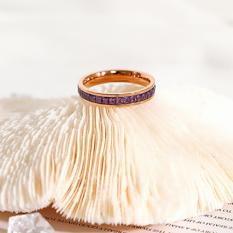 Starry Ring Titanium Steel Diamond Band Elegant Durable Everyday Wear Jewelry Gift For Her Pink Sizes US4 5 6 7