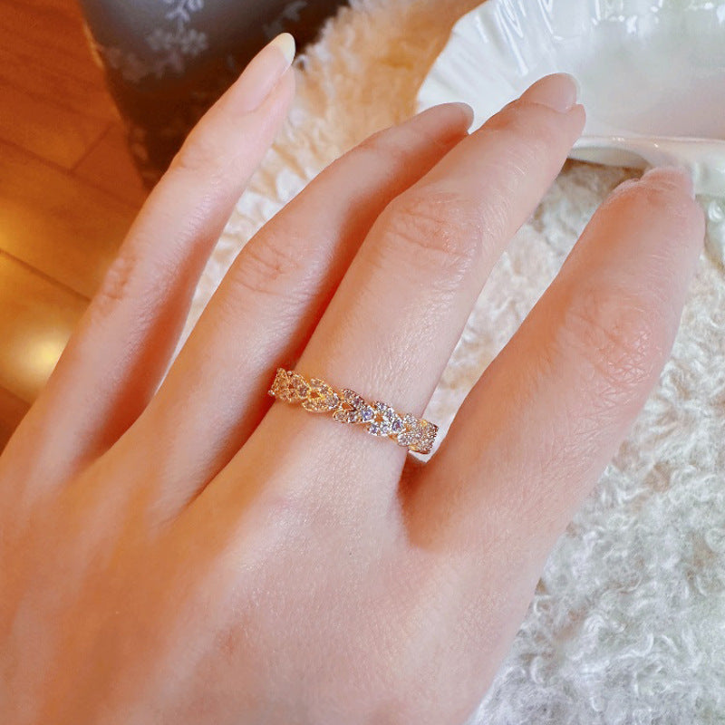 Womens Adjustable Copper Ring With Rhinestones Geometric Slim Design Refined Simple Fashion Jewelry Daily Wear