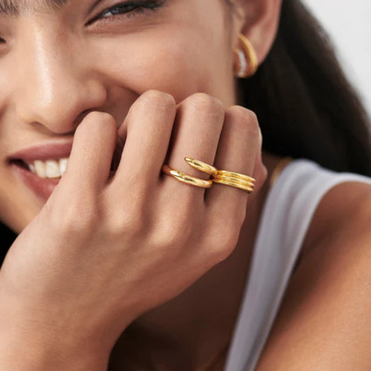 18K Gold Electroplated Titanium Steel Ring Diamond Insert Material Titanium Steel Female Style Gold Color Sizes 6 7 8