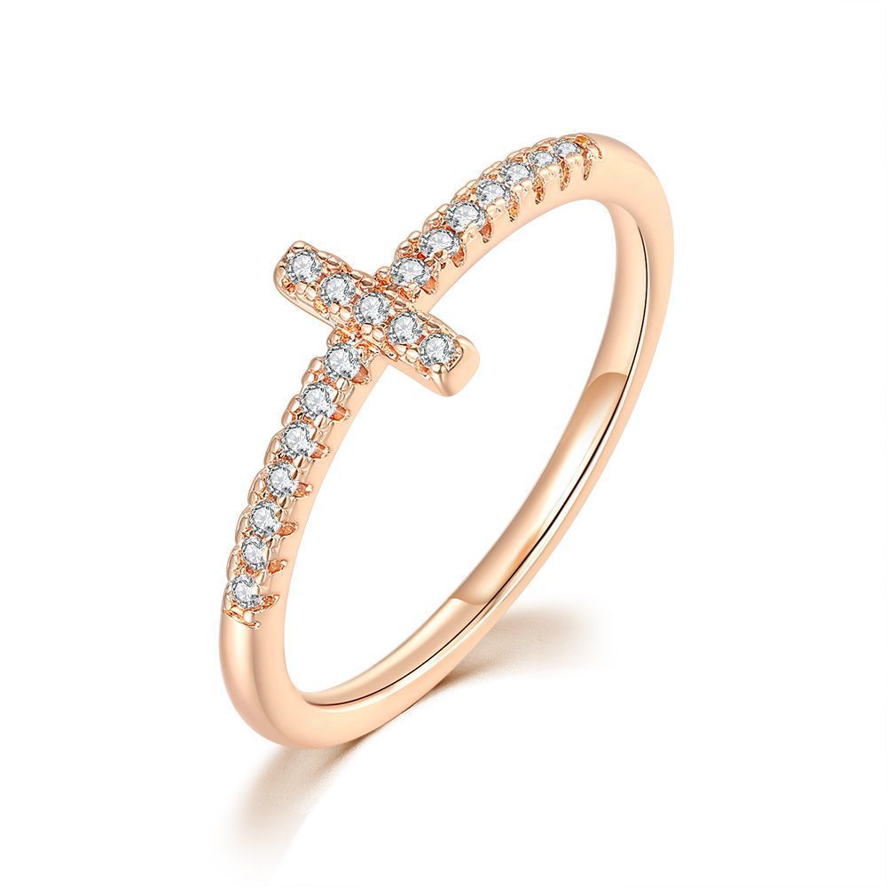 Womens Geometric Cross Ring Micro Pave Zircon Inlaid Copper Ring European Fashion Jewelry Party Elegant Accessory Choice