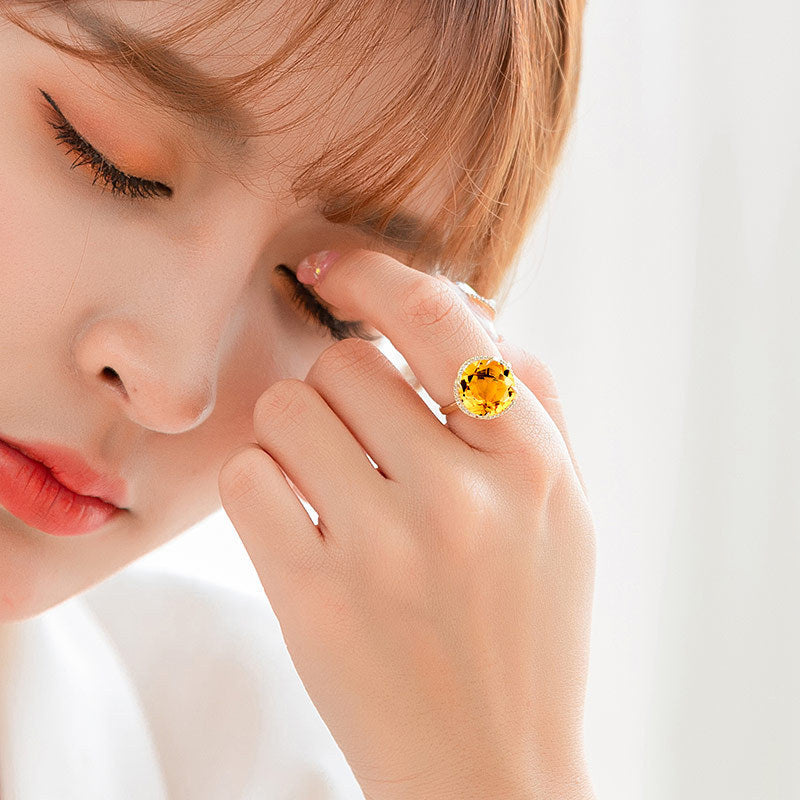 Womens Yellow Zircon Topaz Necklace Pendant And Ring Set Copper Geometric Design Jewelry Sets Ideal Gift Style