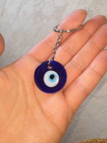 Blue Evil Eye Glass Keychain Retro Geometric Cartoon Charm