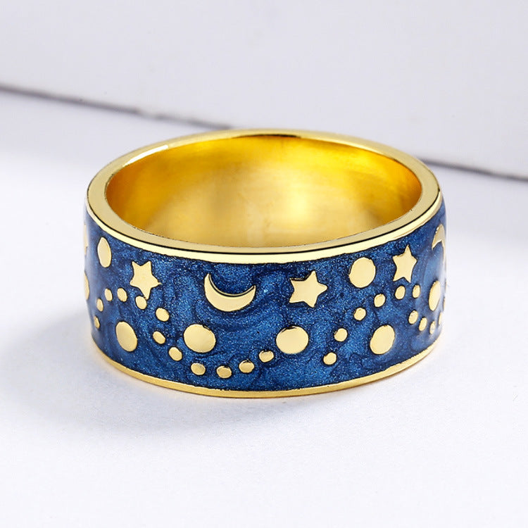 Brass Moon and Stars Polka Dot Design Crossborder Couple Ring Set Sizes 6 7 8 9 10 Perfect Gift for Couples Elegant Gift