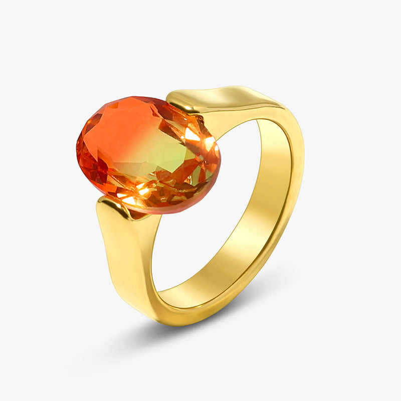 Womens Stainless Steel Ring With Tourmaline Inlay And Golden Gemstone Accent Fashion Jewelry Elegant Band Ring