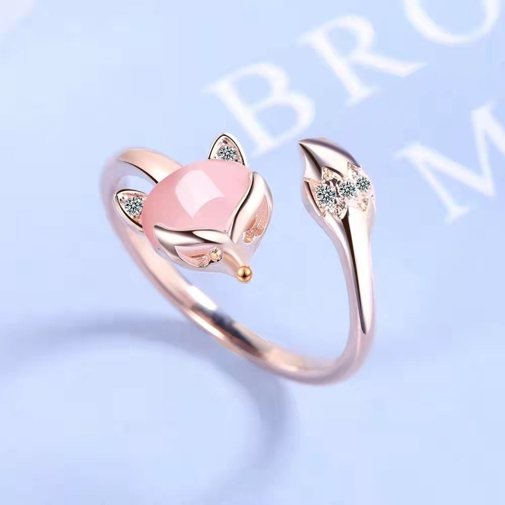 Animal Zodiac Fox Ring Korean Fashion Electroplated Zinc Alloy Jewelry Gift For Women And Girls Sweet Keepsake