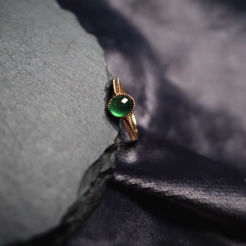 Copper Adjustable Geometric Ring With 5MM Jade Inlay Gold Color Jewelry Gift For Her Elegant Jewelry Gift Idea