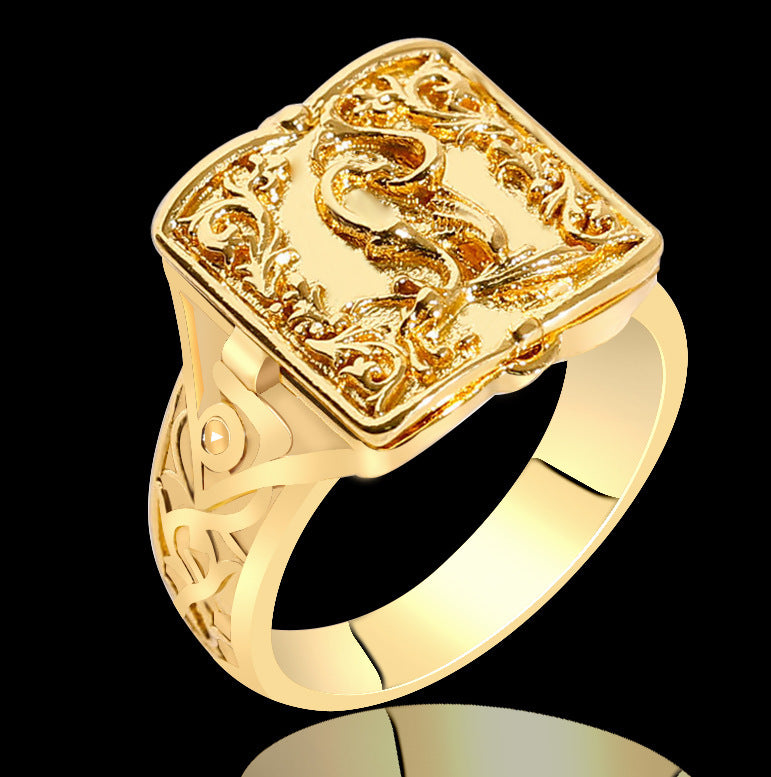 Copper Dragon Ring With Carved Pattern Skull Design