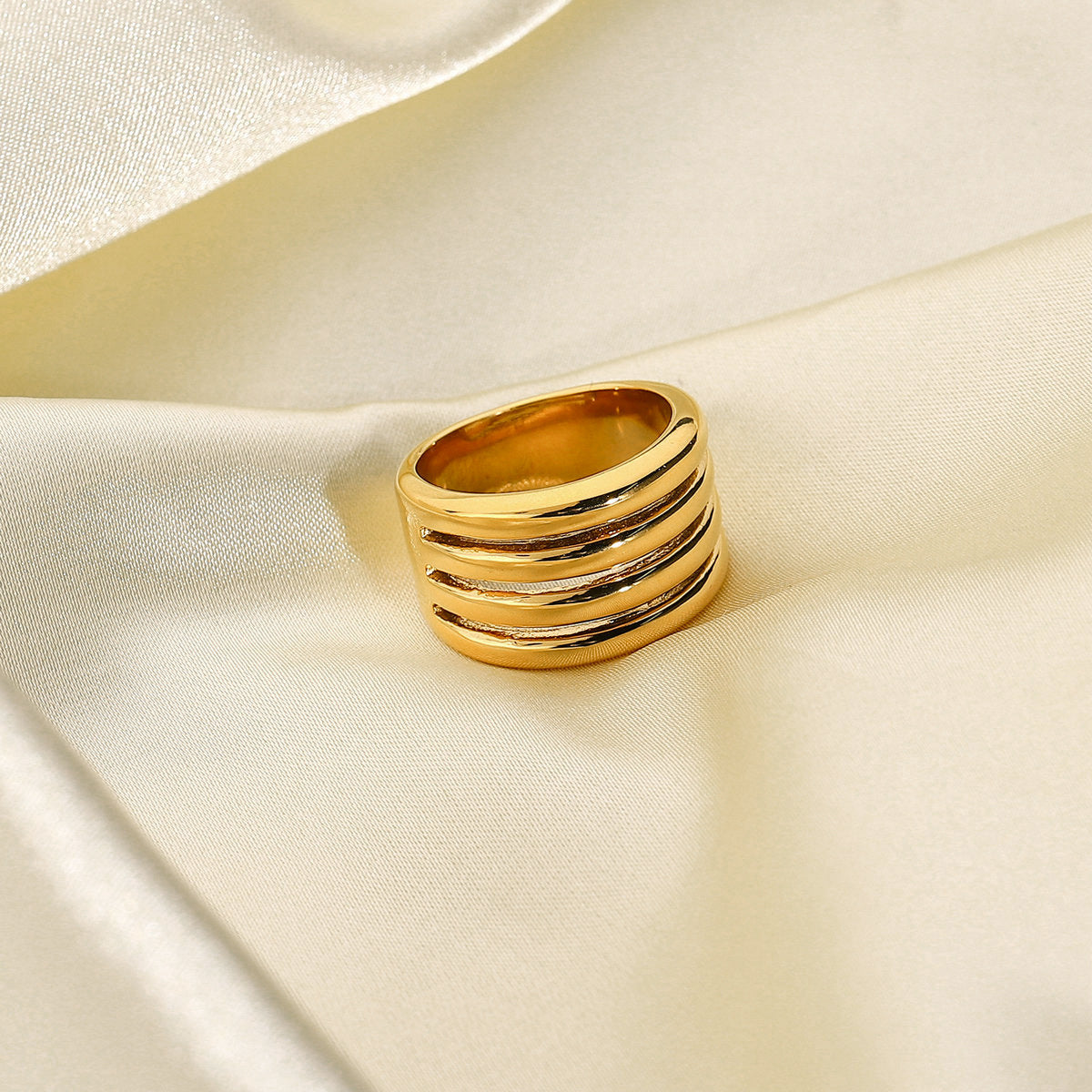 Womens Stainless Steel Ring Golden Hollow Ring Multi Layer Wide Face Ring Punk Geometric Ornament Ring Employee Benefits Gift Ring Metal Jewelry