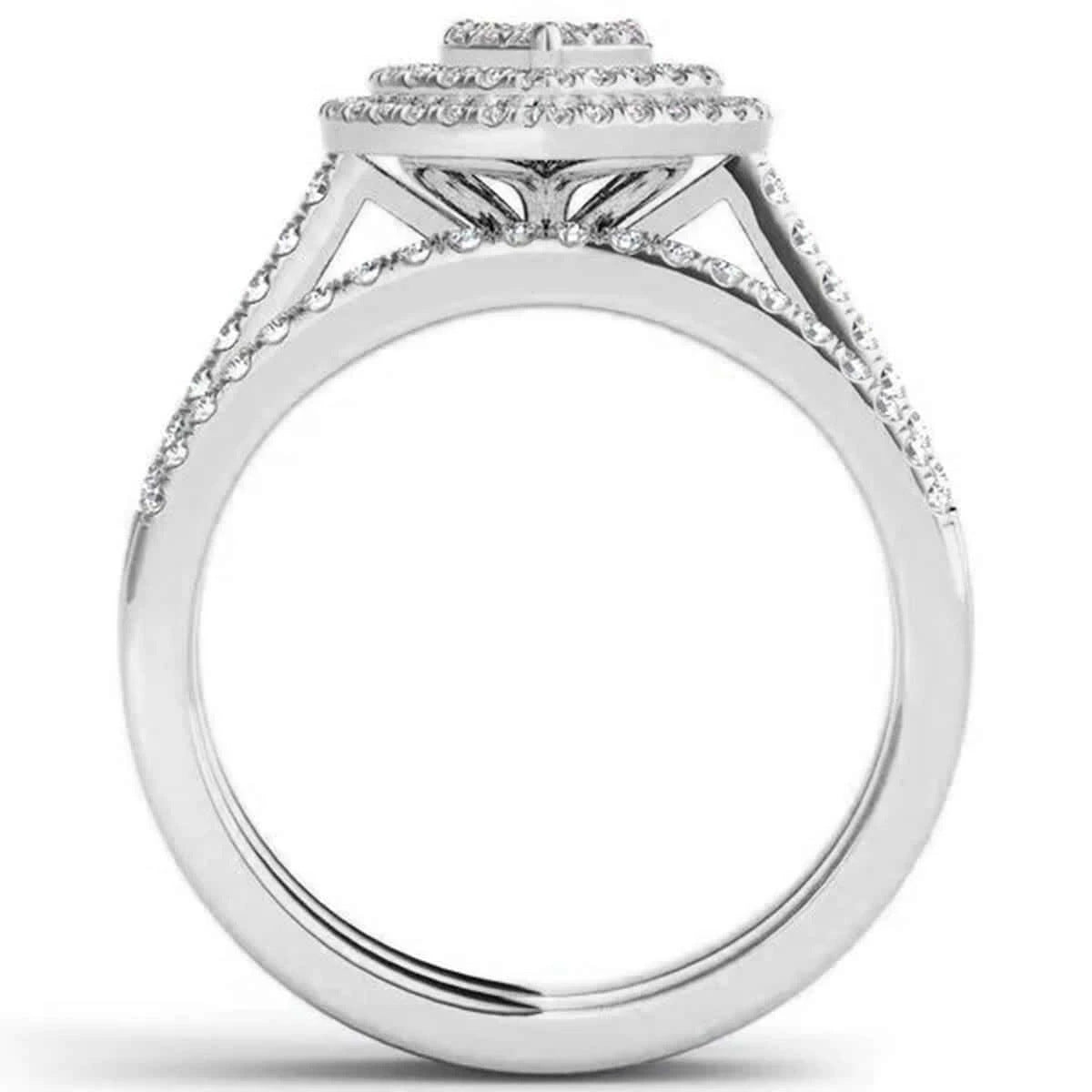 Womens Two Piece Heart Shaped Jeweled Alloy Ring Set Electroplated Gold Silver Rose Gold Finishes Sizes 5 6 7 8 9 10 11