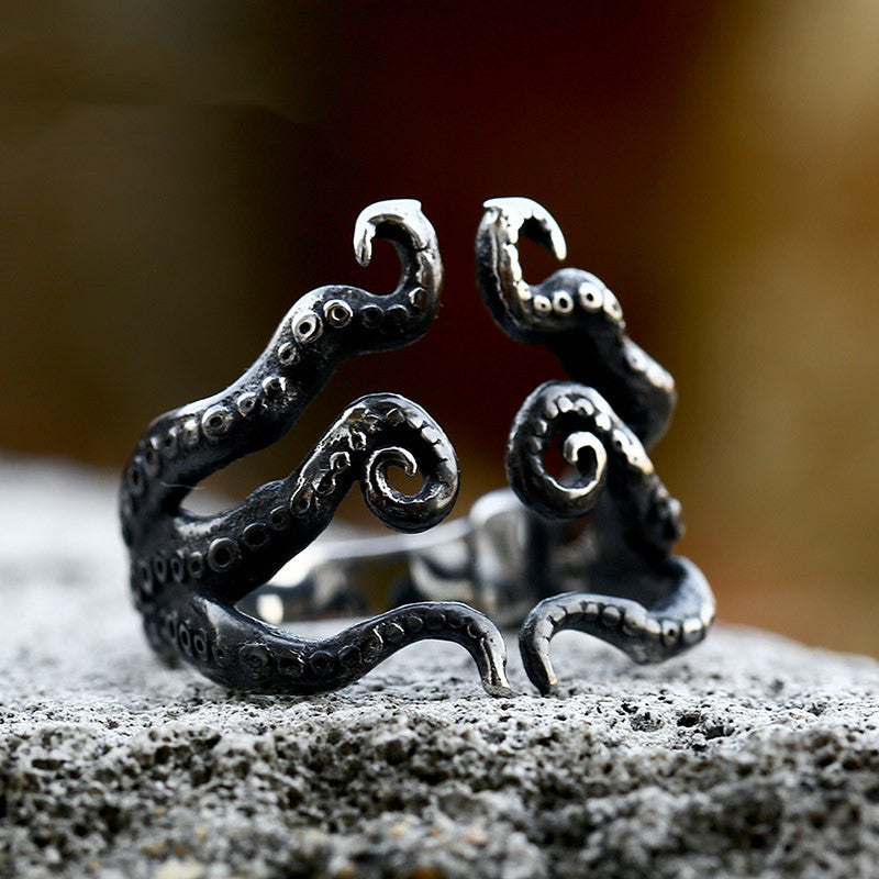 Mens Stainless Steel Ring With Squid Whiskers Design Personalized Electroplated Fashion Jewelry Statement Accessory