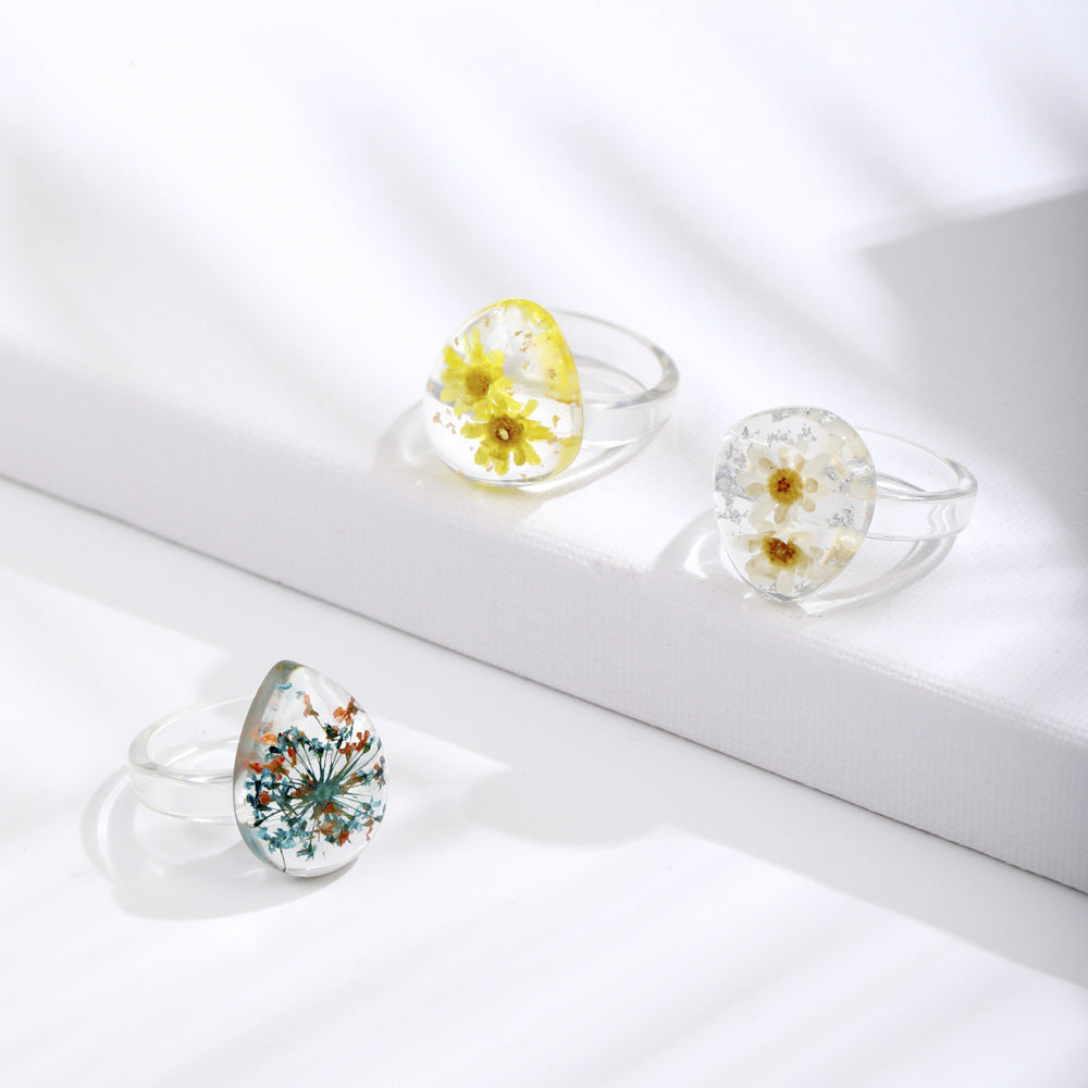 3 Piece Ring Set  Transparent Resin Dried Flower Geometric Alloy Band Unisex Fashion Jewelry Statement Durable