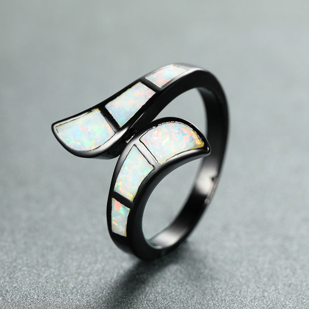 Unisex Black Gold Arc Opal Ring Copper Fashion Wedding Gift For Men And Women Blue Accents Bold Arc Jewel Ring