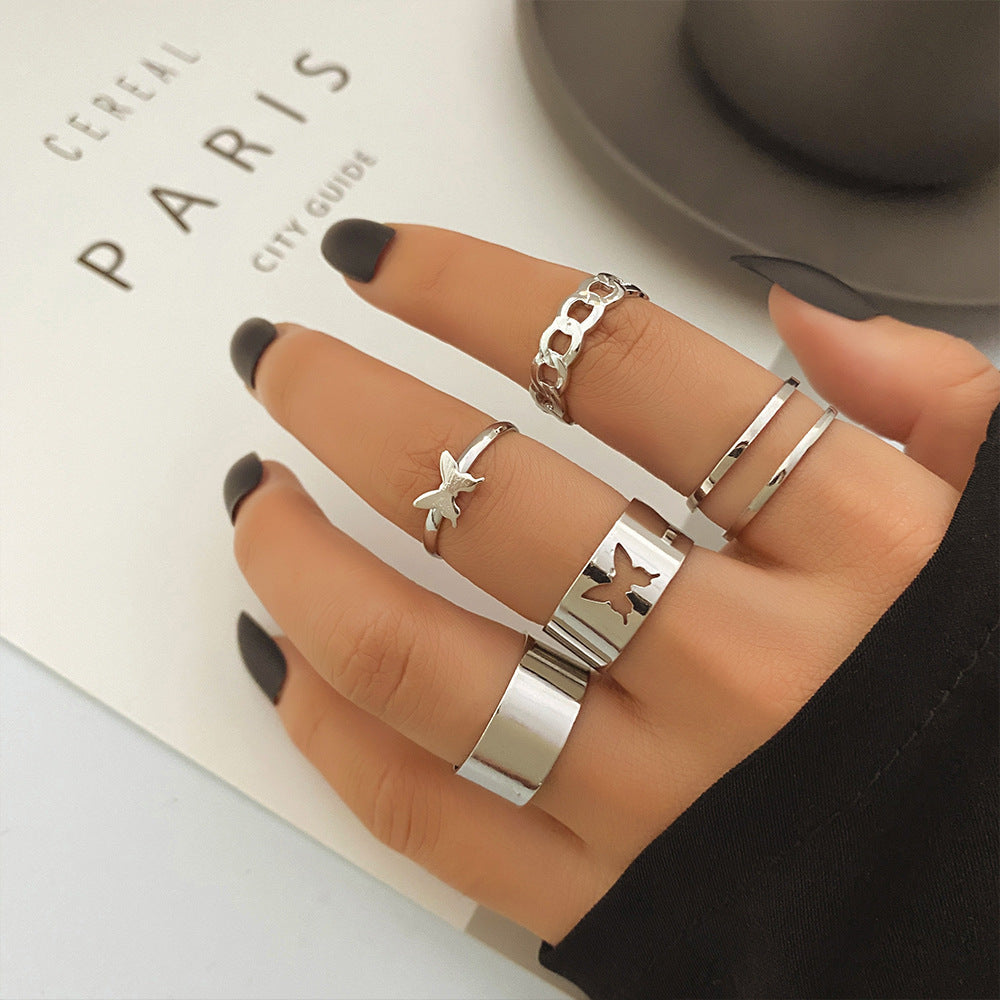 Butterflies Ring Set 22 Piece Geometric Alloy Rings Electroplating And Environmentally Friendly Color Retention