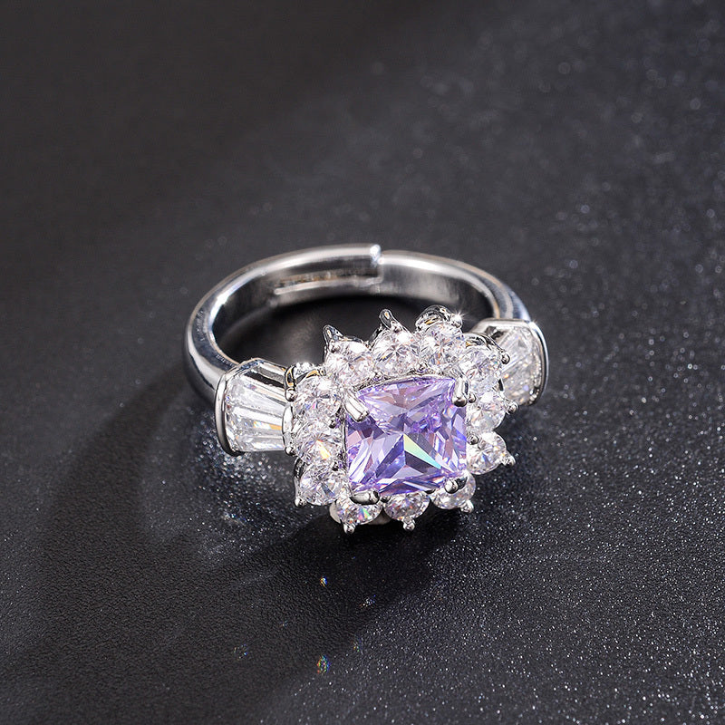 Womens Zircon Ring Copper Ring Retro Ring Purple Ring Geometric Ring Ladies Fashion Ring Elegant Ring Anniversary Ring Special Occasion Ring Gift for Her