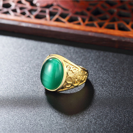 Womens Vintage Cat Eye Ring Statement Jewelry Stainless Steel Band Gemstone Ring Fashion Simplicity Daily Wear