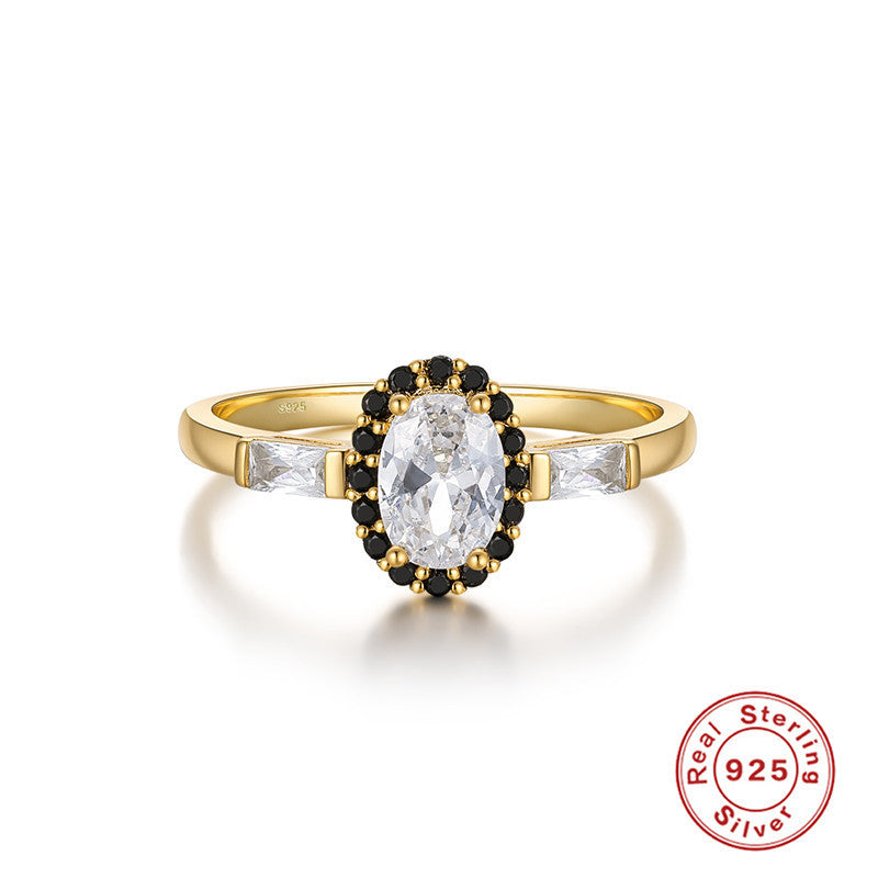 Womens Sterling Silver Ring With Round Diamond Gold Plated Band For Engagement And Anniversary For Daily Shine