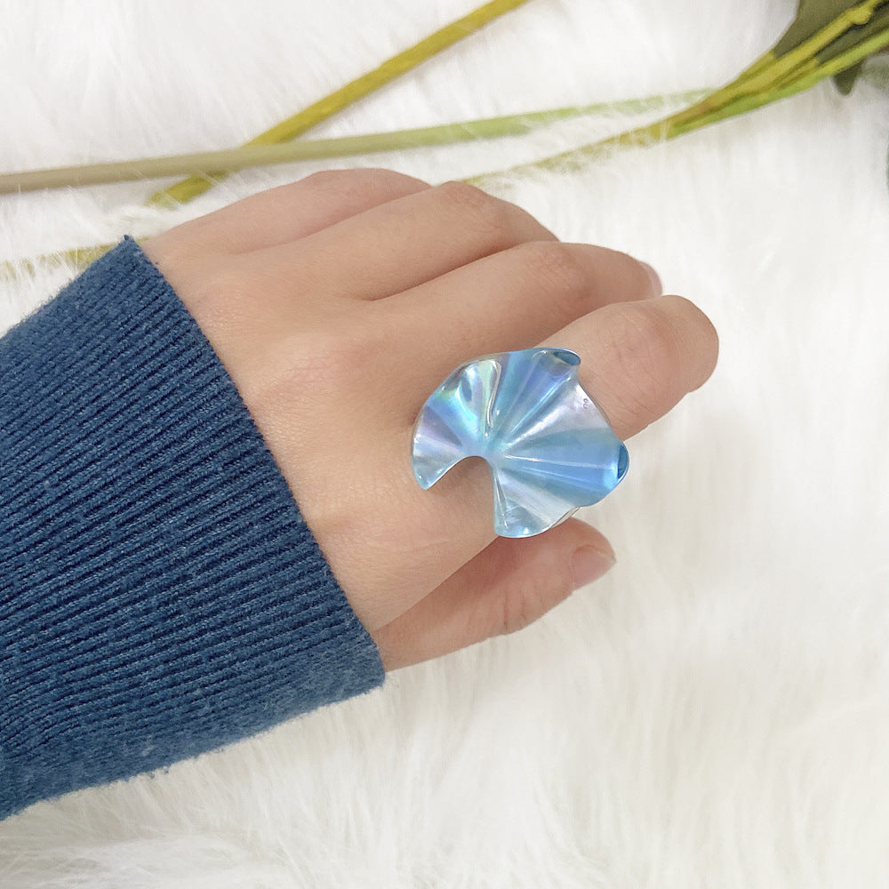 Transparent Resin Shell Ruffle Ring Set 2 Piece for Women Alloy Jewelry Unisex Style Elegant Daily Wear Choice