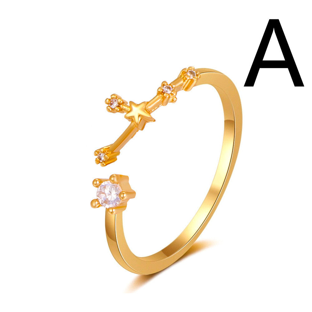 Celestial Gold Ring With Copper Inlay And Zircon Stones